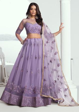 Picture of Alluring Net Light Slate Grey Lehenga Choli