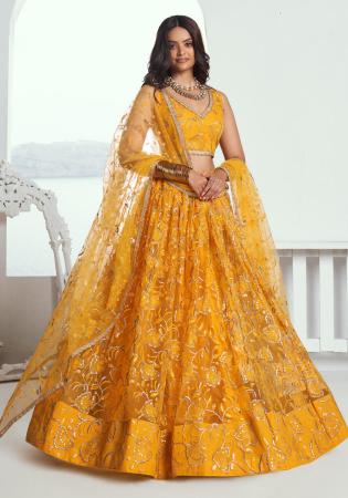 Picture of Lovely Net Dark Golden Rod Lehenga Choli