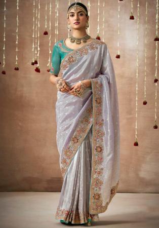 Picture of Stunning Silk & Organza Silver Saree