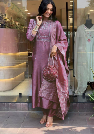 Picture of Amazing Silk Rosy Brown Readymade Salwar Kameez