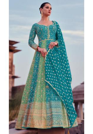 Picture of Bewitching Georgette Teal Anarkali Salwar Kameez