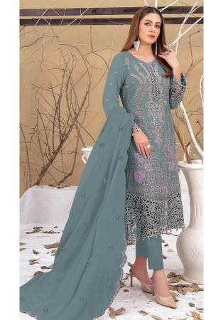 Picture of Georgette Medium Sea Green Straight Cut Salwar Kameez