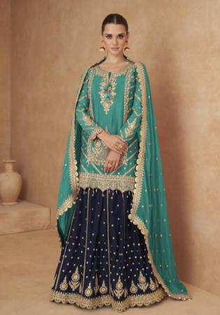 Picture of Enticing Chiffon Teal Straight Cut Salwar Kameez