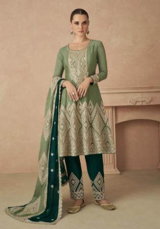 Picture of Chiffon Dark Olive Green Anarkali Salwar Kameez