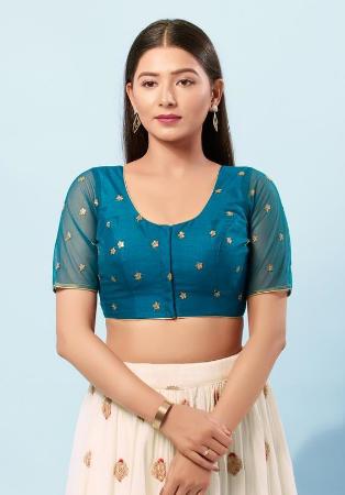 Picture of Excellent Chiffon Dark Cyan Designer Blouse