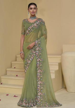 Picture of Sublime Chiffon Dark Olive Green Saree