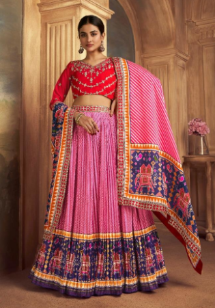 Picture of Good Looking Satin & Silk Light Coral Lehenga Choli