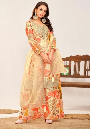 Picture of Good Looking Chiffon Tan Readymade Salwar Kameez