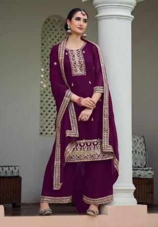 Picture of Splendid Georgette Purple Straight Cut Salwar Kameez