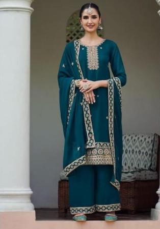 Picture of Lovely Georgette Teal Straight Cut Salwar Kameez