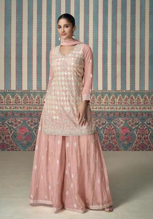 Picture of Chiffon & Silk Tan Straight Cut Salwar Kameez