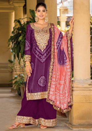 Picture of Excellent Chiffon Purple Straight Cut Salwar Kameez