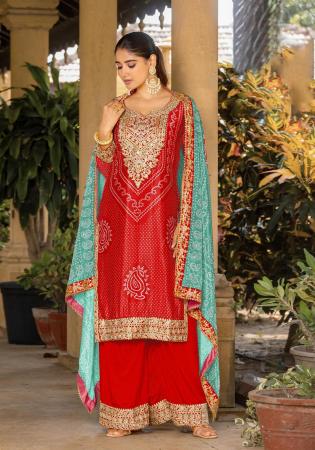 Picture of Chiffon Fire Brick Straight Cut Salwar Kameez