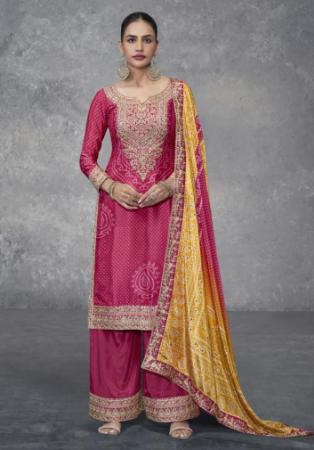 Picture of Chiffon Fire Brick Straight Cut Salwar Kameez