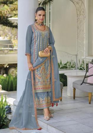 Picture of Shapely Chiffon Slate Grey Readymade Salwar Kameez