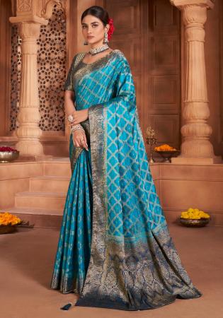 Picture of Alluring Satin & Silk Dark Turquoise Saree