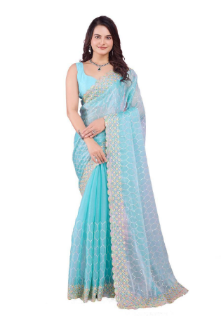 Picture of Pleasing Silk Medium Turquoise Saree