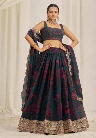 Picture of Magnificent Organza Dark Olive Green Lehenga Choli