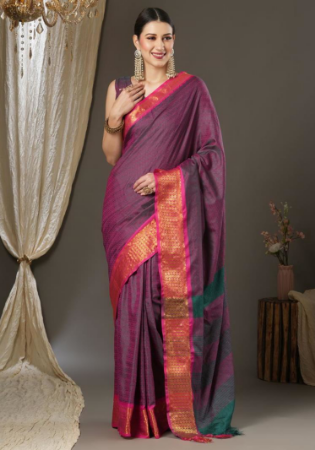 Picture of Good Looking Silk Dark Olive Green Saree