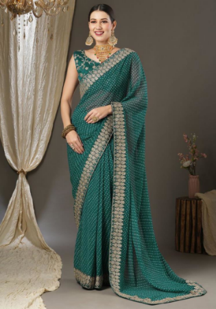 Picture of Ravishing Chiffon & Georgette Sea Green Saree