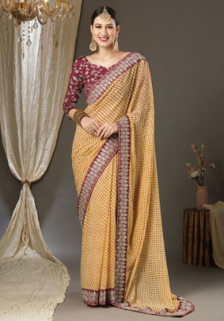 Picture of Resplendent Chiffon & Georgette Burly Wood Saree