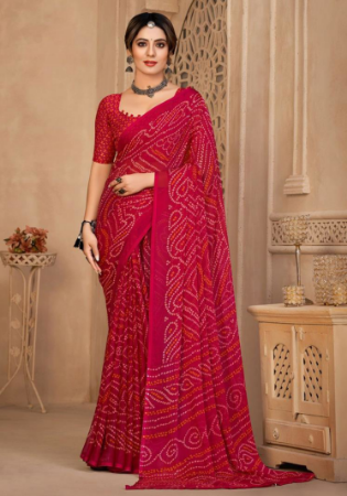 Picture of Pretty Chiffon & Georgette Crimson Saree