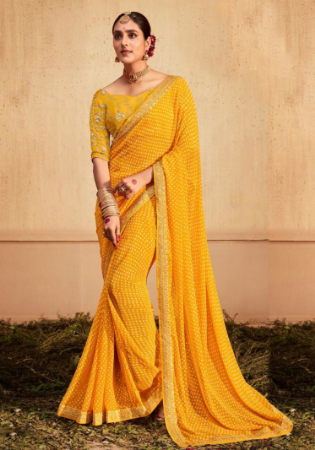 Picture of Bewitching Chiffon & Georgette Golden Rod Saree