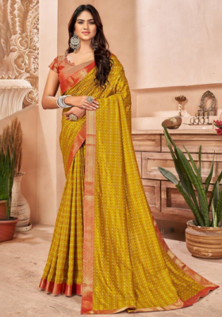 Picture of Stunning Georgette & Silk Dark Golden Rod Saree