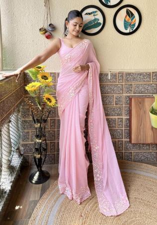 Picture of Delightful Georgette Pink Saree