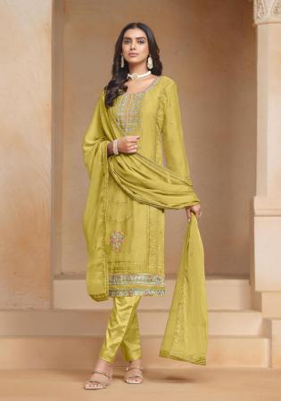 Picture of Chiffon & Organza Golden Rod Straight Cut Salwar Kameez