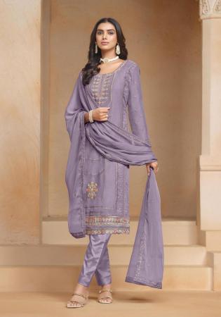 Picture of Chiffon & Organza Rosy Brown Straight Cut Salwar Kameez