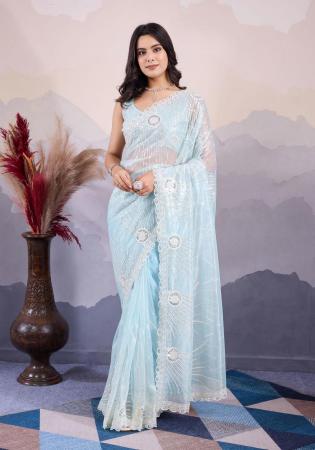 Picture of Statuesque Net Powder Blue Saree