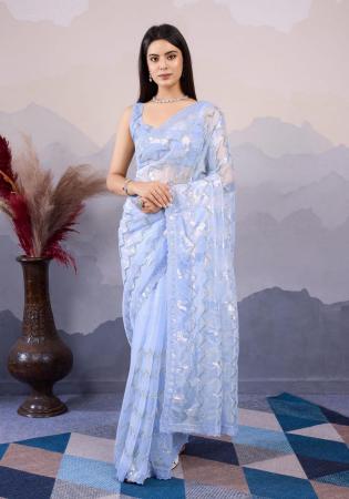 Picture of Exquisite Net Light Sky Blue Saree