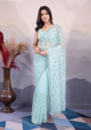 Picture of Ideal Net Pale Turquoise Saree