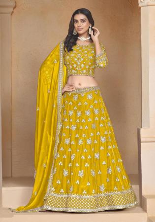 Picture of Fascinating Organza Dark Golden Rod Lehenga Choli