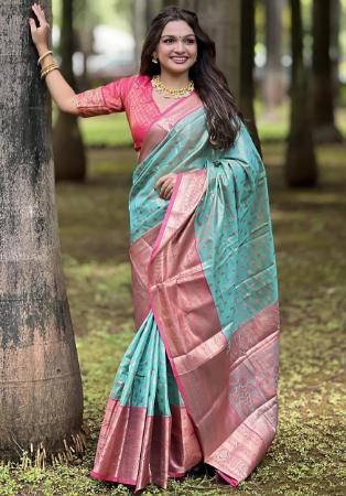 Picture of Stunning Silk Light Steel Blue Saree