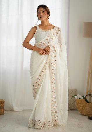 Picture of Sightly Georgette Off White Saree