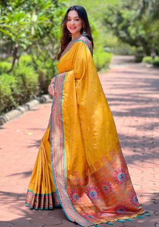 Picture of Pretty Silk Yellow Saree