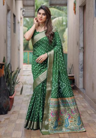 Picture of Ravishing Silk Dark Olive Green Saree