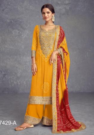 Picture of Chiffon & Silk Dark Golden Rod Straight Cut Salwar Kameez