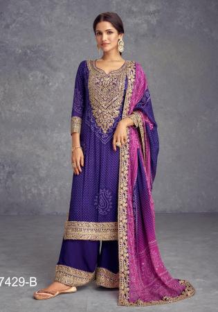 Picture of Chiffon & Silk Midnight Blue Straight Cut Salwar Kameez