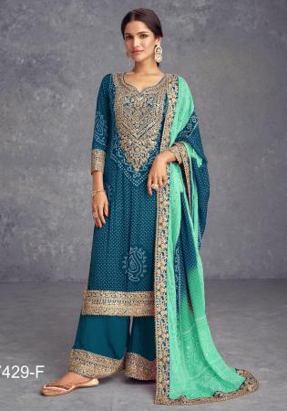 Picture of Chiffon & Silk Midnight Blue Straight Cut Salwar Kameez