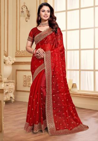 Picture of Excellent Silk Dark Red Saree