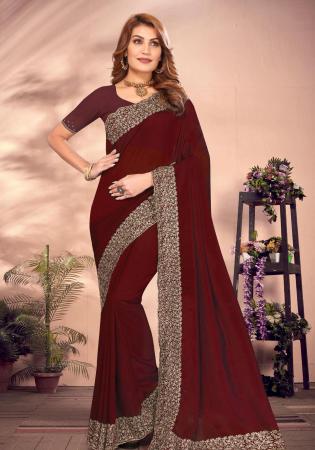 Picture of Well Formed Georgette Maroon Saree