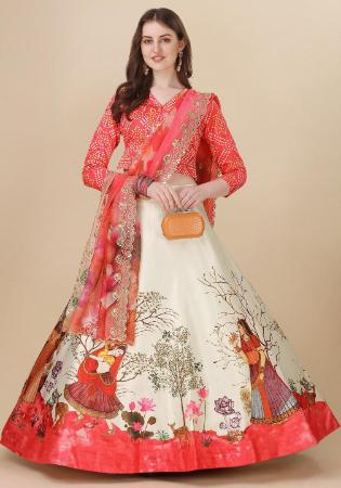 Picture of Fine Satin & Silk Beige Lehenga Choli