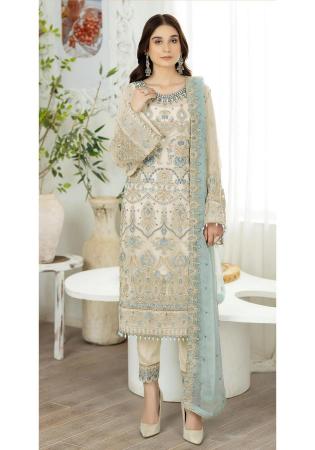 Picture of Pretty Georgette Beige Straight Cut Salwar Kameez