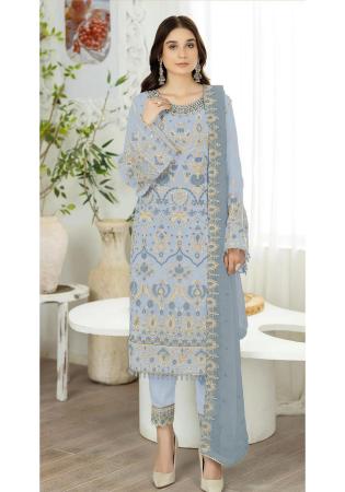 Picture of Georgette Light Steel Blue Straight Cut Salwar Kameez