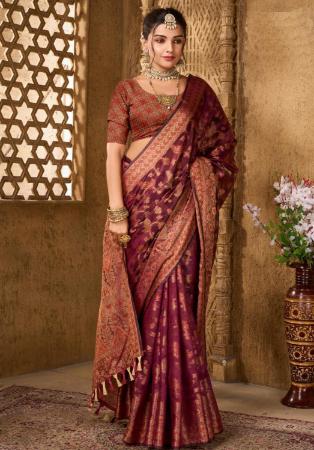 Picture of Excellent Organza Maroon Saree