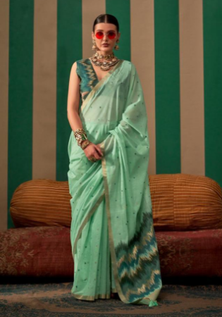 Picture of Stunning Silk Dark Sea Green Saree