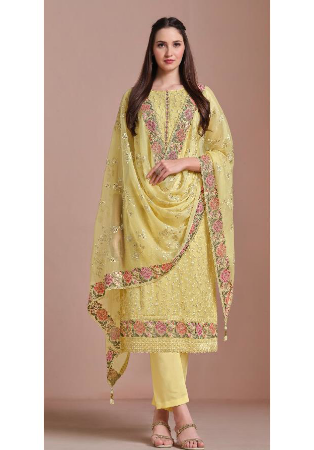 Picture of Chiffon Lemon Chiffon Straight Cut Salwar Kameez